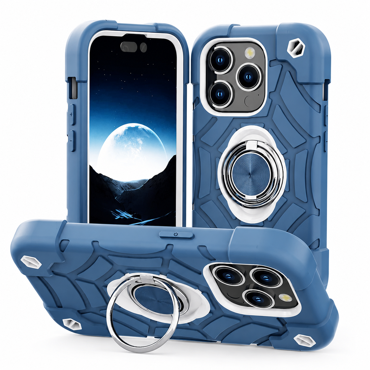 Premium iPhone Case Rugged Armor Cover Dual Layer Shockproof PC TPU Ring Holder Kickstand Anti Slip Grip Full Protection Design