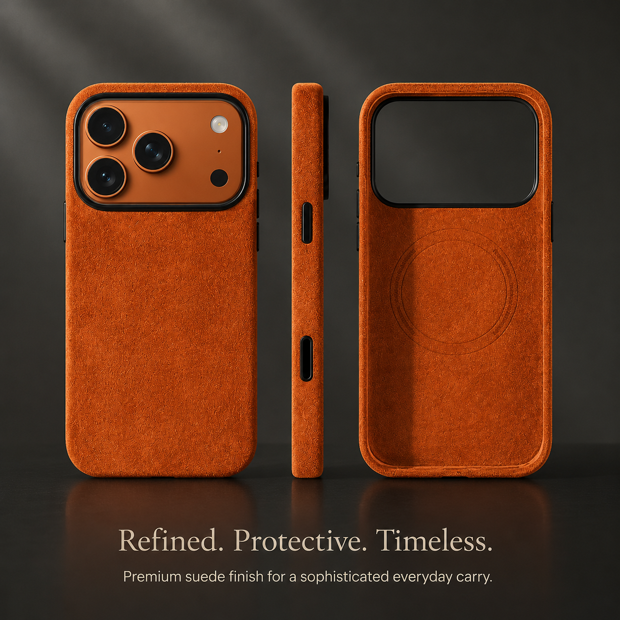 Premium iPhone Case Italian Alcantara Magnetic MagSafe Compatible Smart Button Leather Finish Protective Cover Slim Full Coverage Luxury Design