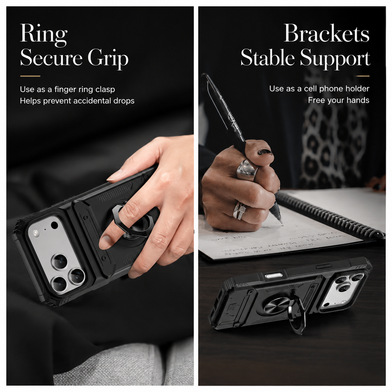 Premium iPhone Case Magnetic Rotating Ring Kickstand Wallet Cover Shockproof Card Holder Heavy Duty Protective Full Coverage Anti Scratch Design