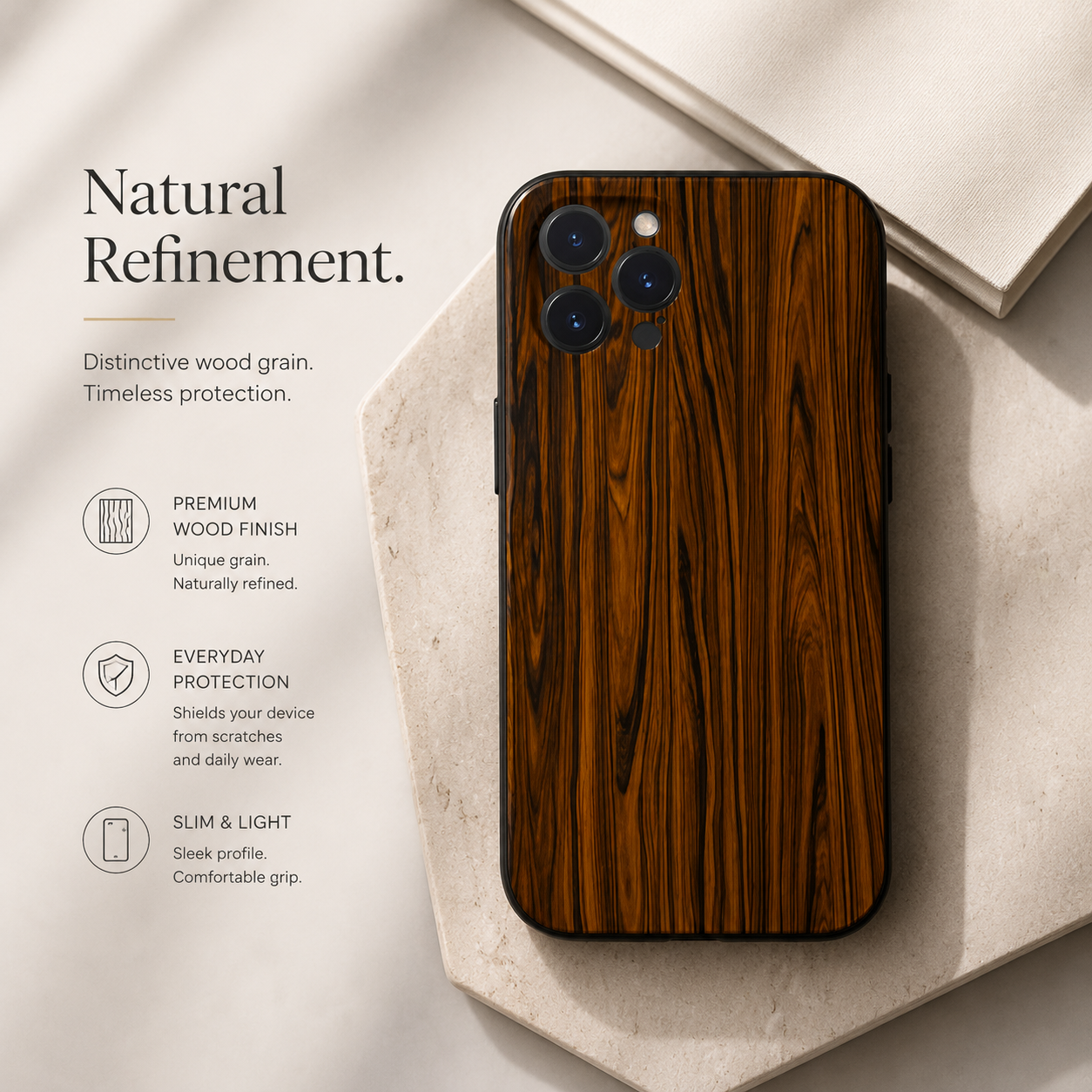 Premium iPhone Case MagSafe Compatible Magnetic Protective Cover Natural Wood Back Shockproof TPU Bumper Camera Lens Protection Ultra Thin Full Coverage