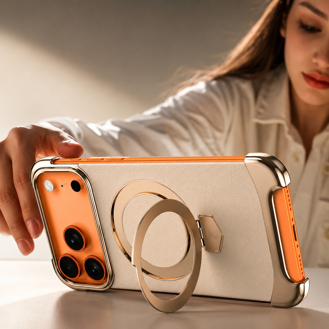 Premium iPhone Case MagSafe Compatible Frameless Magnetic Leather Back Metal Bumper Stand Shockproof Camera Lens Guard Ultra Thin Design