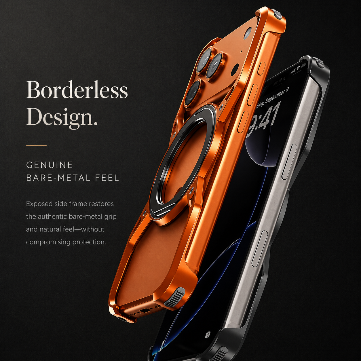 Premium iPhone Case MagSafe Compatible Magnetic Aluminum Bumper Frame Cover 360 Rotating Ring Stand Shockproof Edge Protection Camera Lens Guard Slim Design
