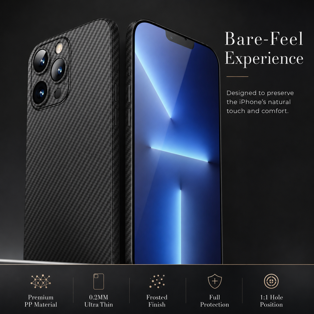 Premium iPhone Case Ultra Thin Carbon Fiber Matte Protective Cover Lightweight Anti Scratch Slim Hard Back Camera Protection Full Coverage