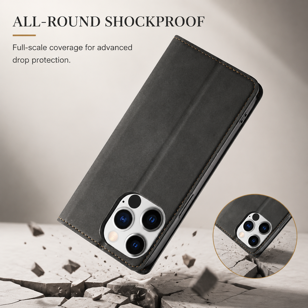 Premium iPhone Case MagSafe Compatible Wallet Flip Cover Card Holder Magnetic Closure Shockproof Camera Lens Protection Suede Leather Slim Full Coverage Cover