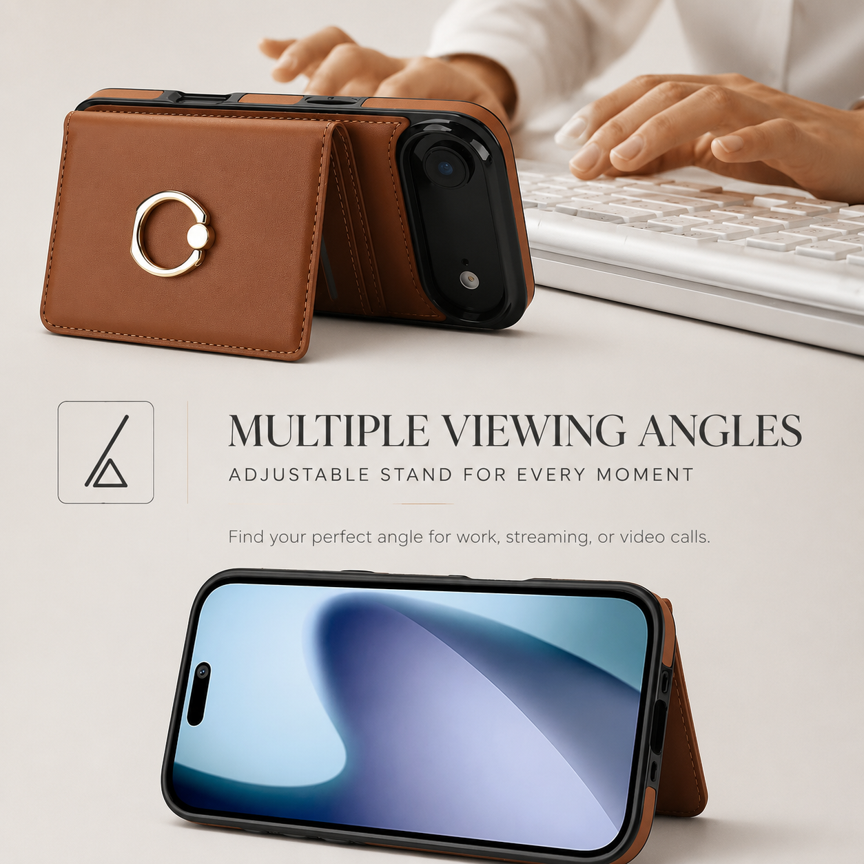 Premium iPhone Case Wallet Flip Cover Card Holder Magnetic Clasp Ring Kickstand PU Leather Shockproof Protective Cover Anti Scratch Full Protection Slim