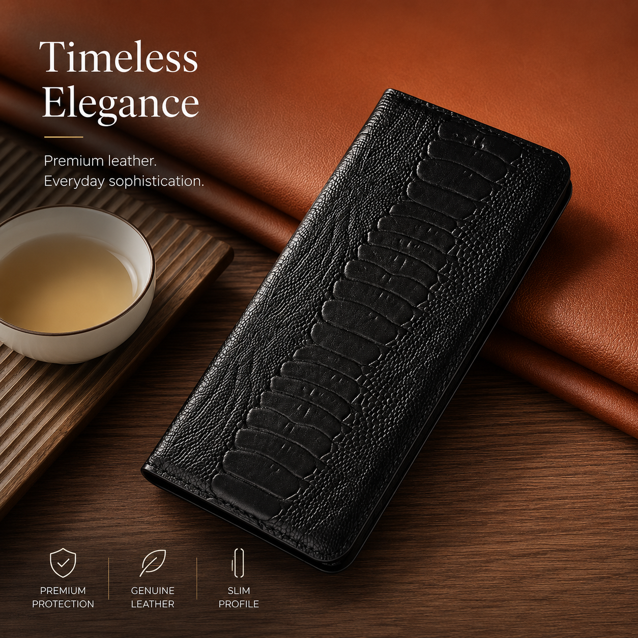 Premium iPhone Case Genuine Leather Flip Wallet Cover MagSafe Compatible Card Holder Magnetic Closure Shockproof Camera Protection Stand Full Coverage