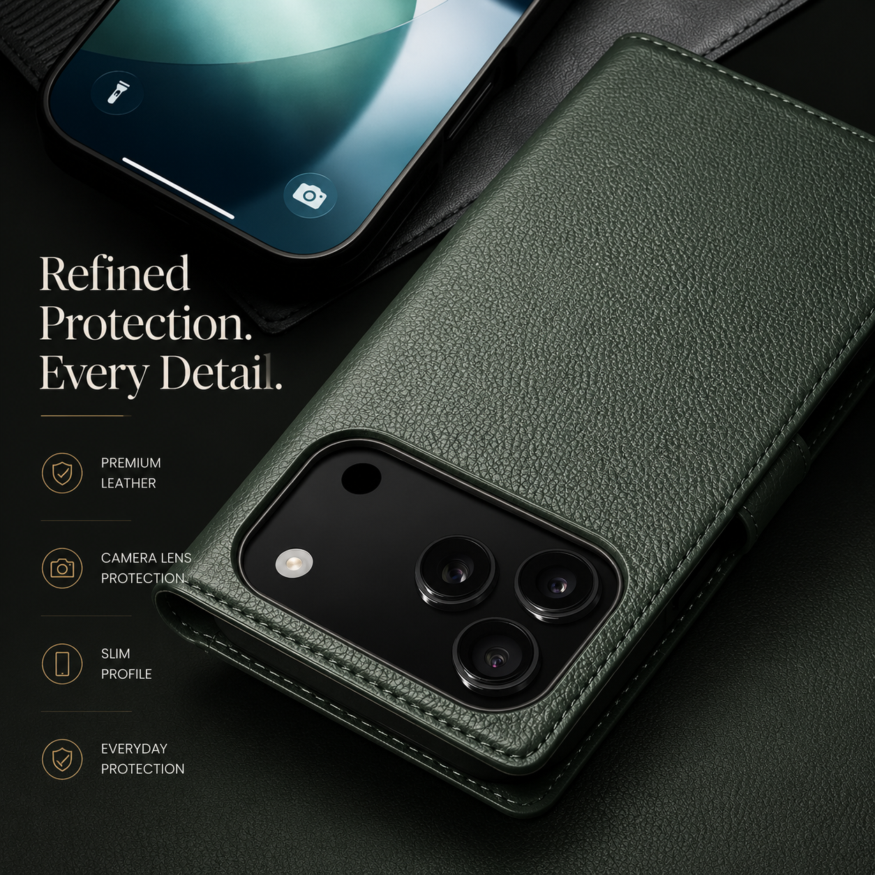 Premium iPhone Case Genuine Leather Wallet Flip Cover Card Holder Kickstand Shockproof Anti Scratch Ultra Slim Full Coverage Protective Design
