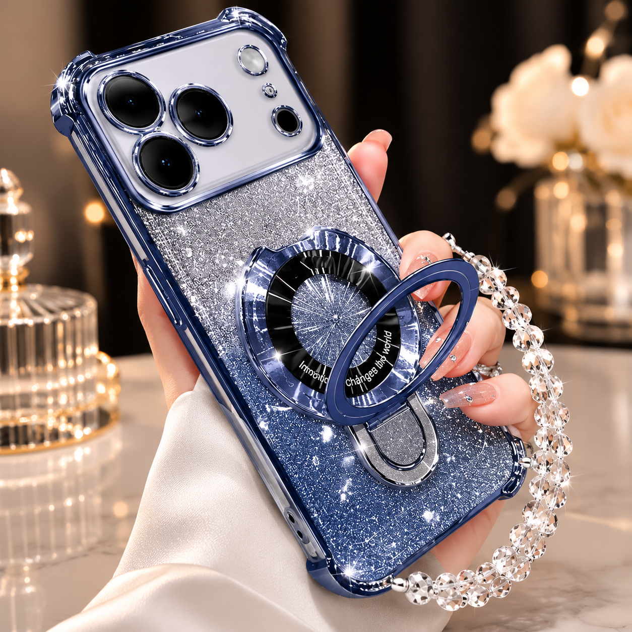 Premium iPhone Case Glitter Magnetic Bracelet Cover MagSafe Kickstand Shockproof Dual Layer Anti Fingerprint Non Slip Full Coverage Protective Design