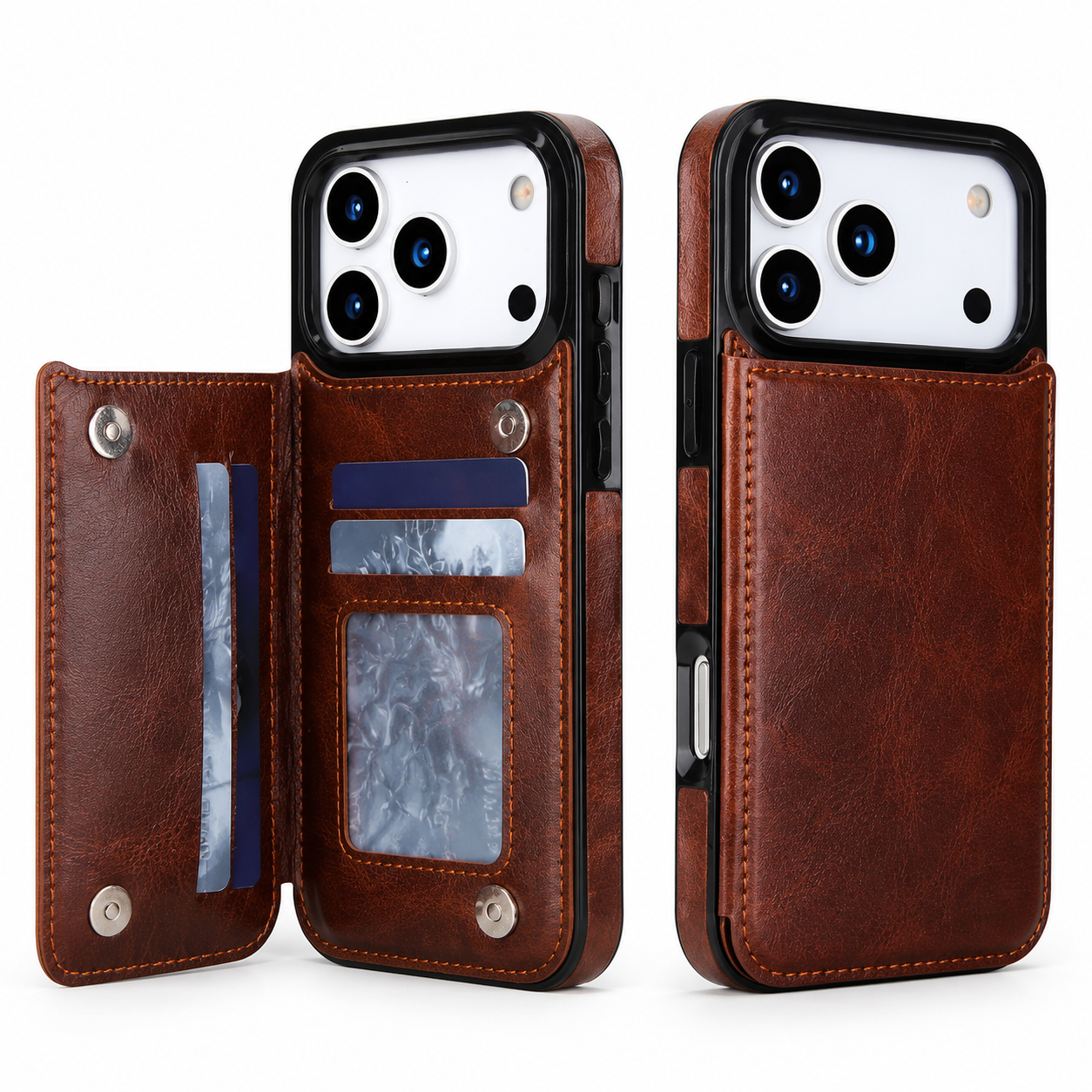 Premium iPhone Case Magnetic Flip Wallet Cover Card Holder Kickstand Shockproof Protective Faux Leather Camera Lens Guard Full Coverage Design