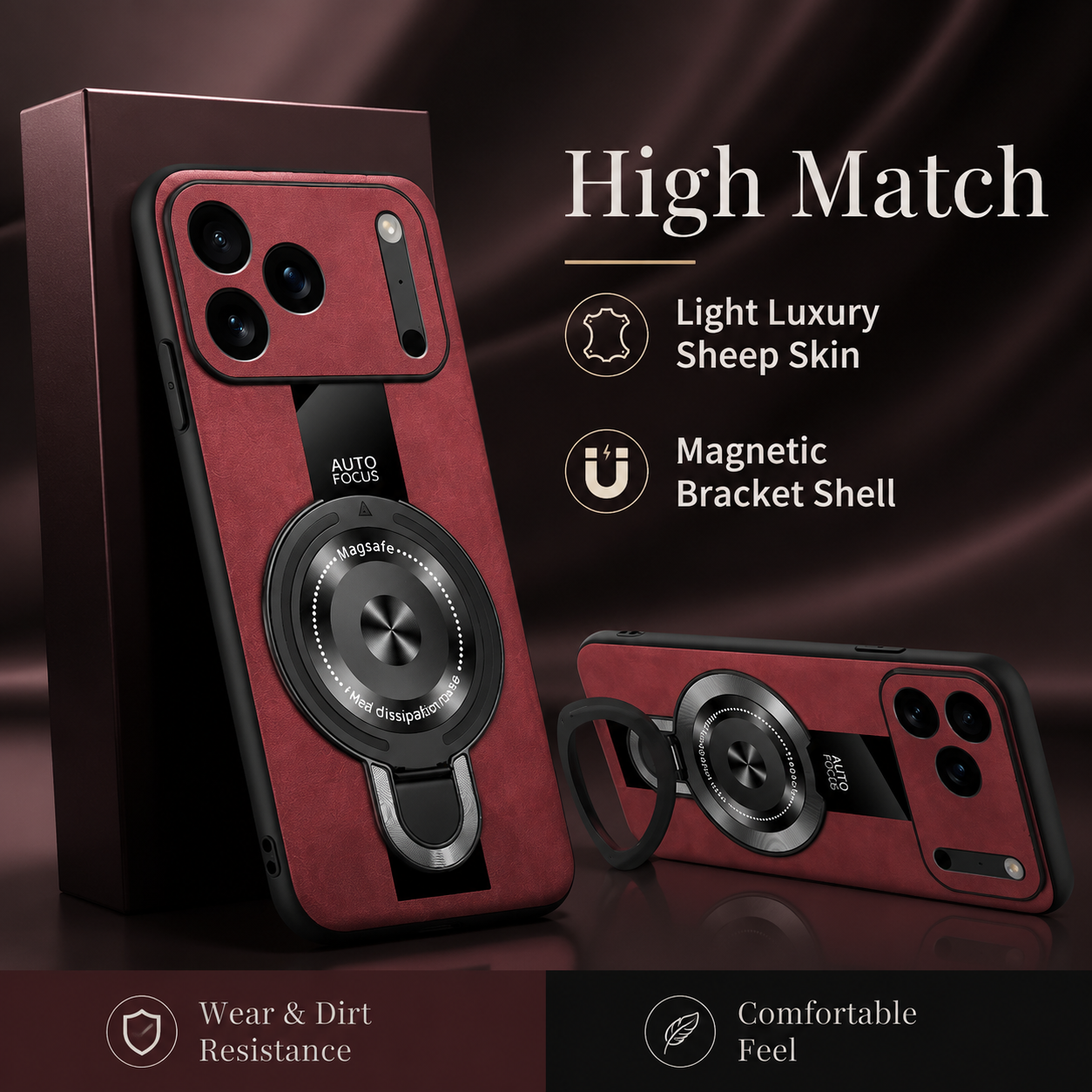 Premium iPhone Case Magnetic Matte Fiber MagSafe Compatible Ring Stand Shockproof PC TPU Silicone Hybrid Slim Full Coverage Protective Design