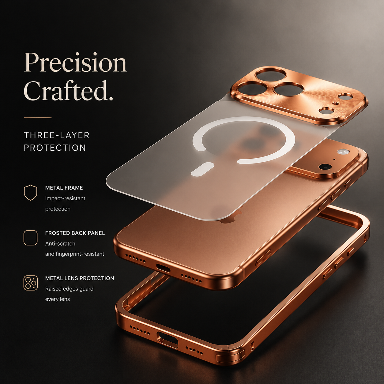 Premium iPhone Case MagSafe Compatible Magnetic Aluminum Bumper Frame Matte Transparent Back Shockproof Protective Camera Lens Guard Slim Full Coverage