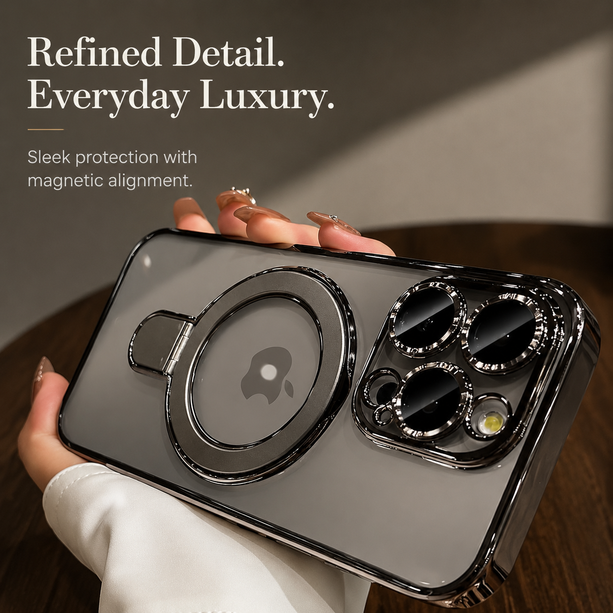 Premium iPhone Case MagSafe Compatible Magnetic Protective Cover Transparent Acrylic Back Built-in Stand Shockproof Camera Protection Slim Full Coverage