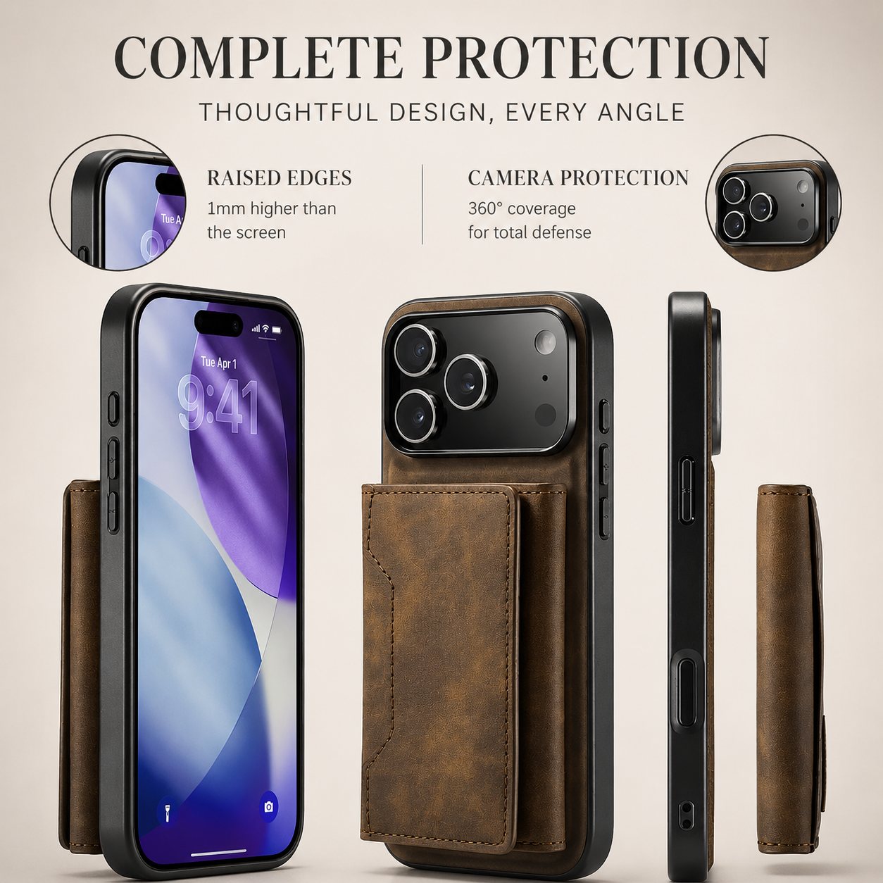 Premium iPhone Case Detachable Magnetic Wallet Cover Leather Card Holder Kickstand Shockproof Protective Cover Anti Scratch Full Body Slim