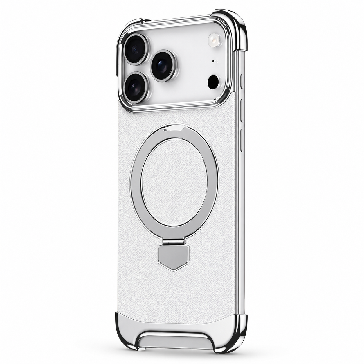 Premium iPhone Case MagSafe Compatible Frameless Magnetic Leather Back Metal Bumper Stand Shockproof Camera Lens Guard Ultra Thin Design