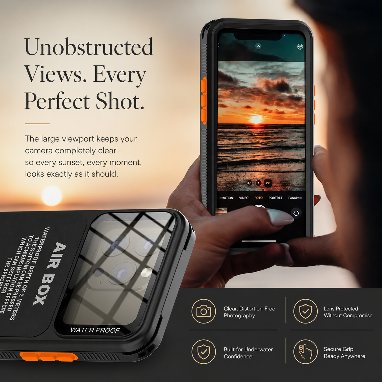 Premium iPhone Case Waterproof IP68 Full Body Sealed Cover Shockproof Dustproof Protective Camera Lens Protection Underwater Outdoor Full Coverage