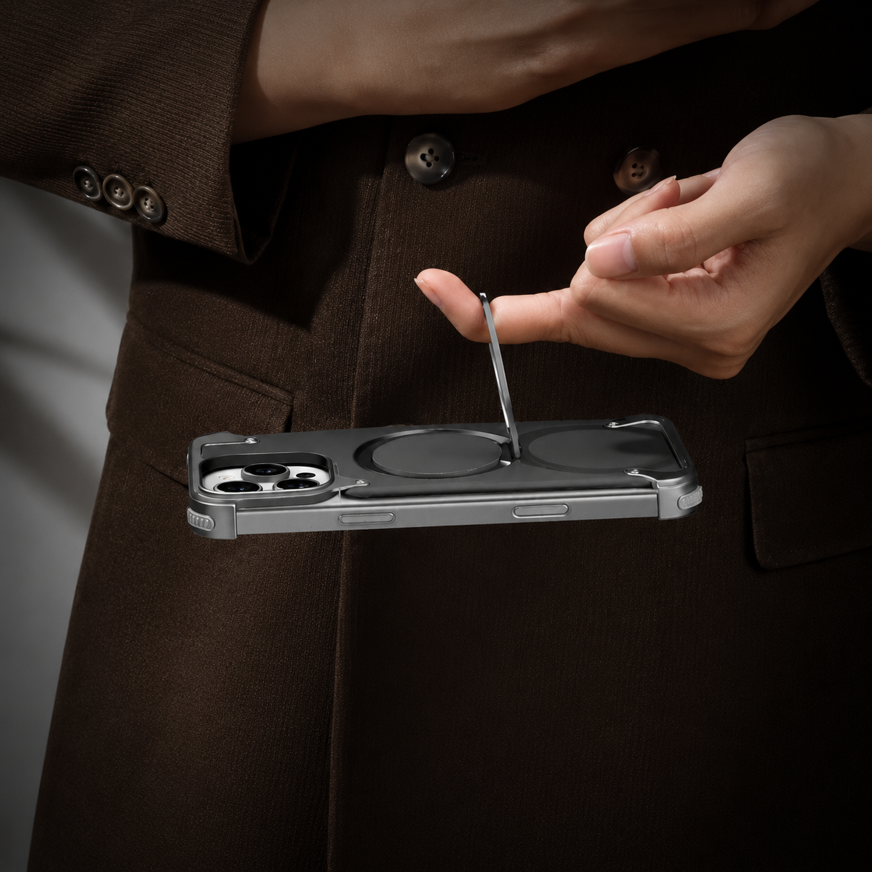 Premium iPhone Case Genuine Leather Magnetic Cover MagSafe Compatible Frameless Rotating Stand Ring Shockproof Anti Drop Protection Slim Profile