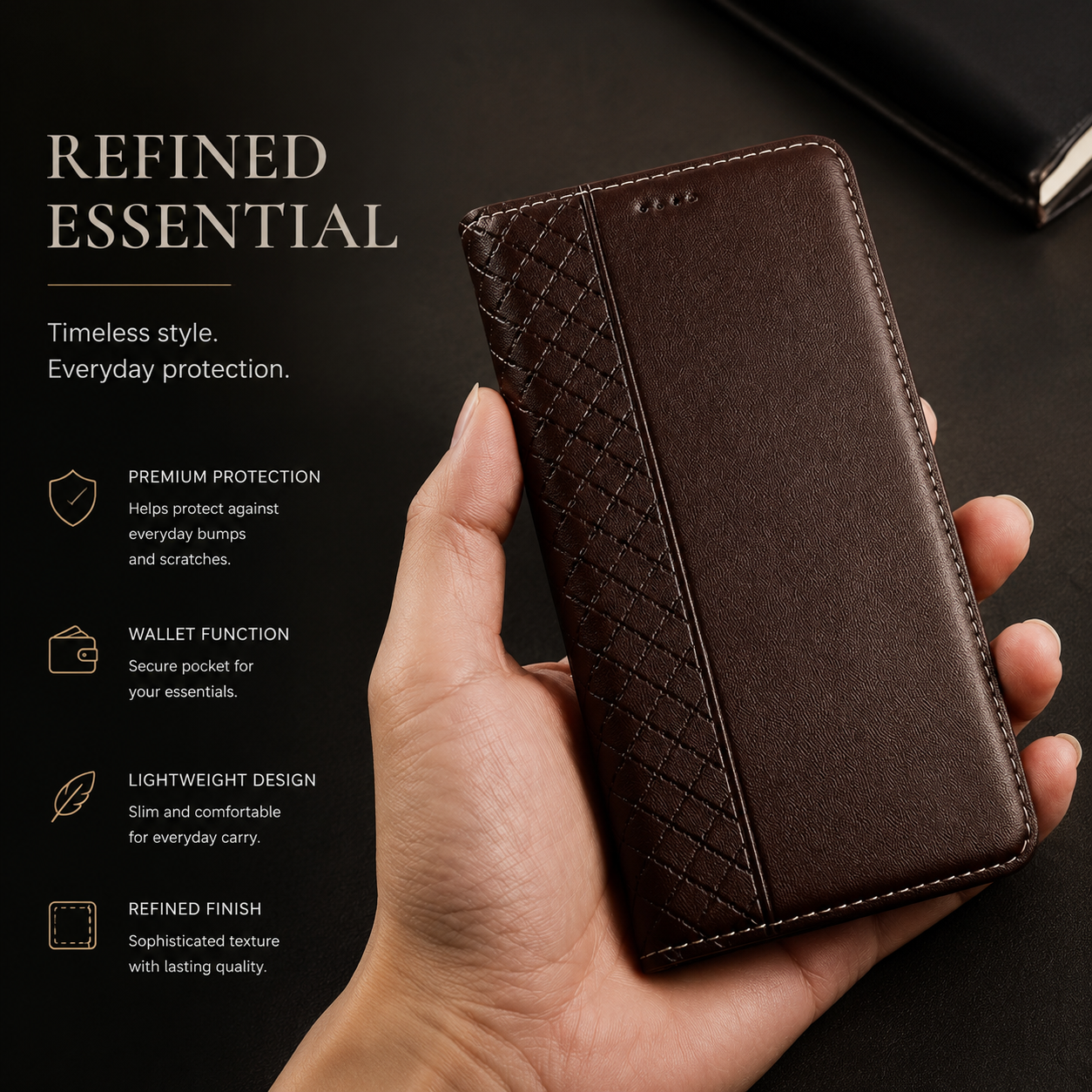 Premium iPhone Wallet Case Genuine Nappa Leather Flip Cover Card Holder Magnetic Closure Shockproof Full Body Slim Business Design Protective Case