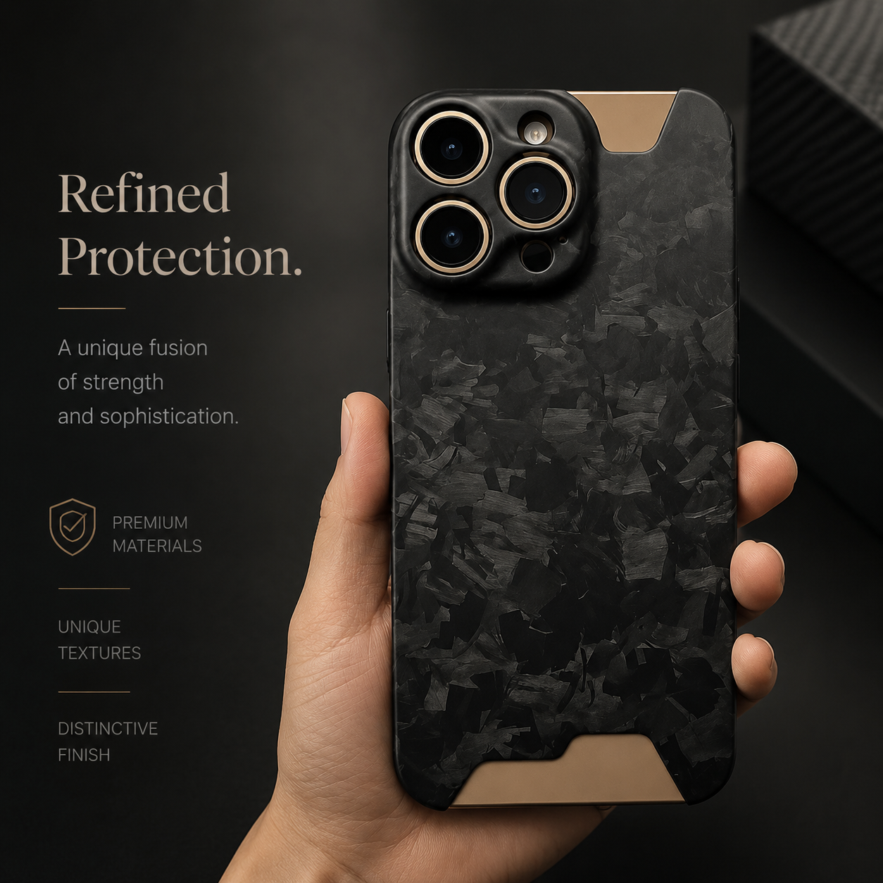Premium iPhone Case Forged Carbon Fiber Cover Ultra Thin Glossy Lightweight Scratch Resistant Half Wrapped Slim Protective Wireless Charging Design