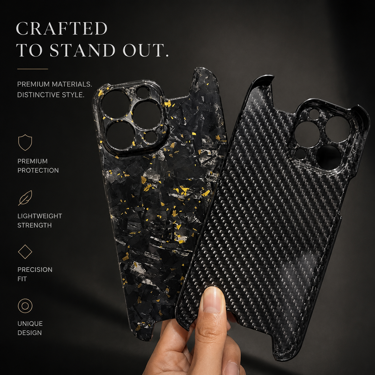 Premium iPhone Case Forged Carbon Fiber Cover Ultra Thin Glossy Lightweight Scratch Resistant Half Wrapped Slim Protective Wireless Charging Design