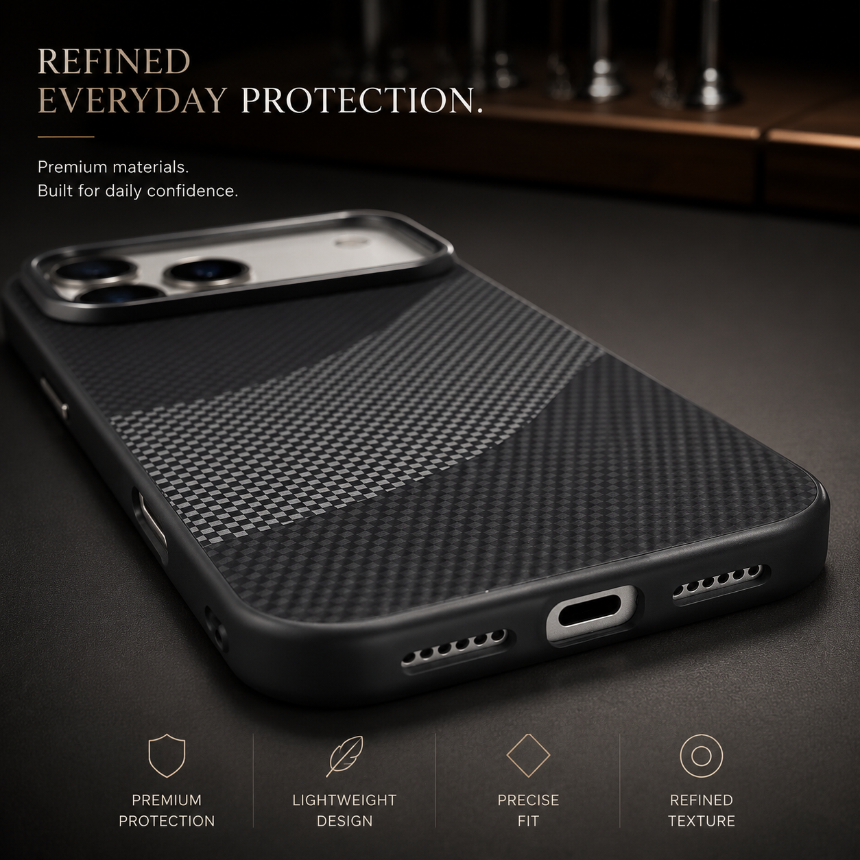 Premium iPhone Case MagSafe Compatible Carbon Fiber Armor Cover Alloy Camera Guard Shockproof Full Coverage Non Slip PC Anti Scratch Design