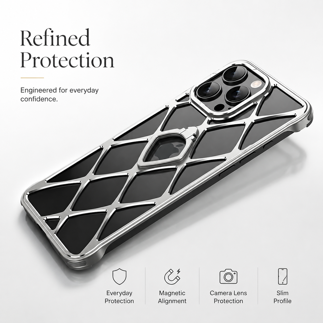 Premium iPhone Case MagSafe Compatible Magnetic Ultra Light Metal Frame Cooling Back Built-in Stand Shockproof Camera Protection Slim Full Coverage
