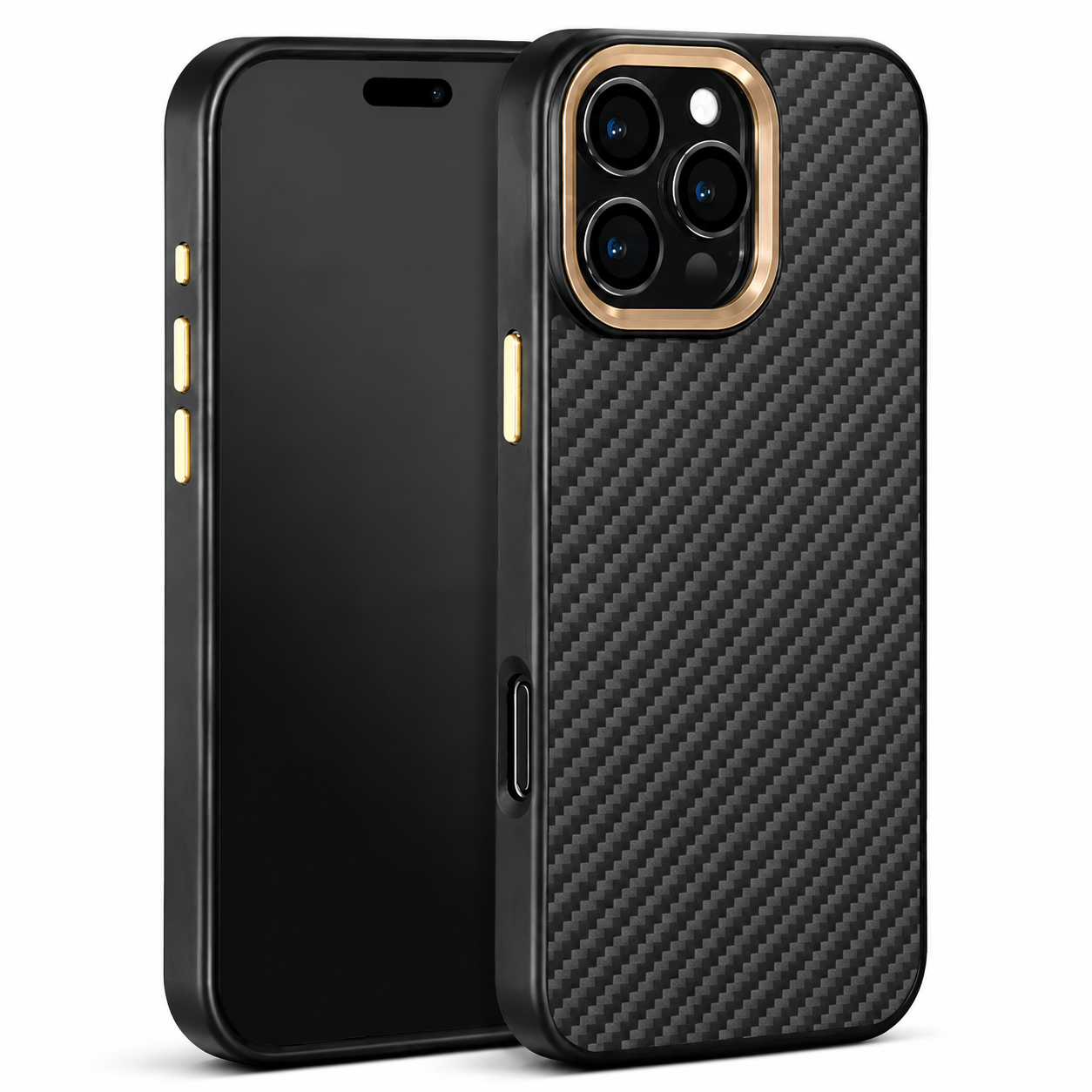 Premium iPhone Case Carbon Fiber Aramid Armor Cover Metal Frame Shockproof Full Coverage Anti Scratch Wireless Charging Slim Protective Design