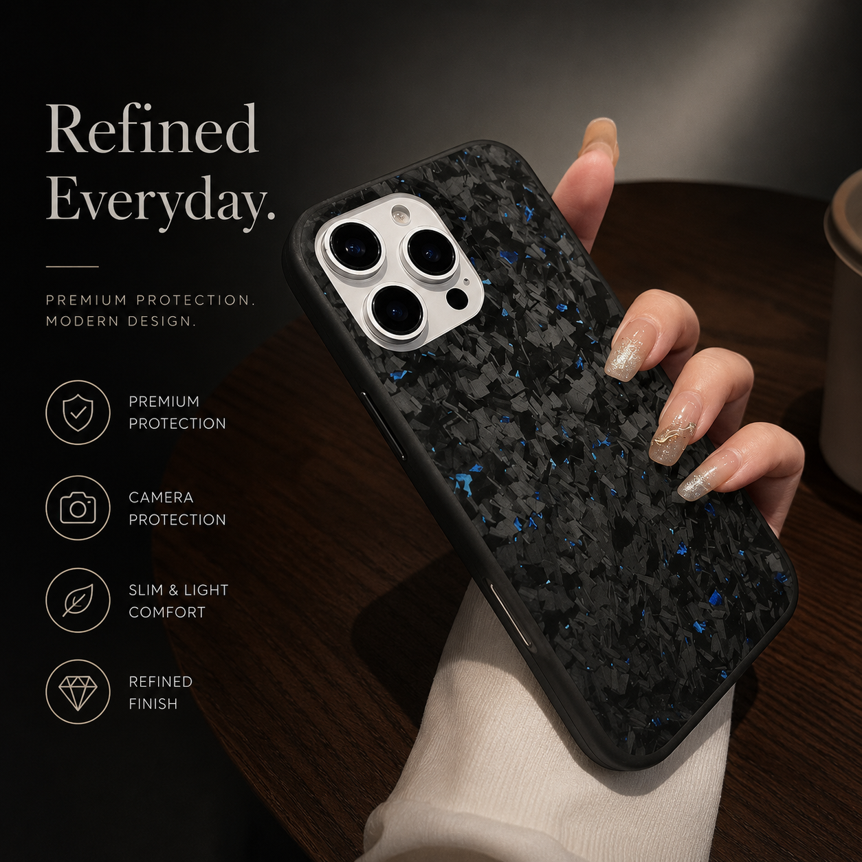 Premium iPhone Case MagSafe Compatible Forged Carbon Fiber Cover Dual Layer Shockproof Metal Lens Frame Button Protection Full Coverage Lightweight Design
