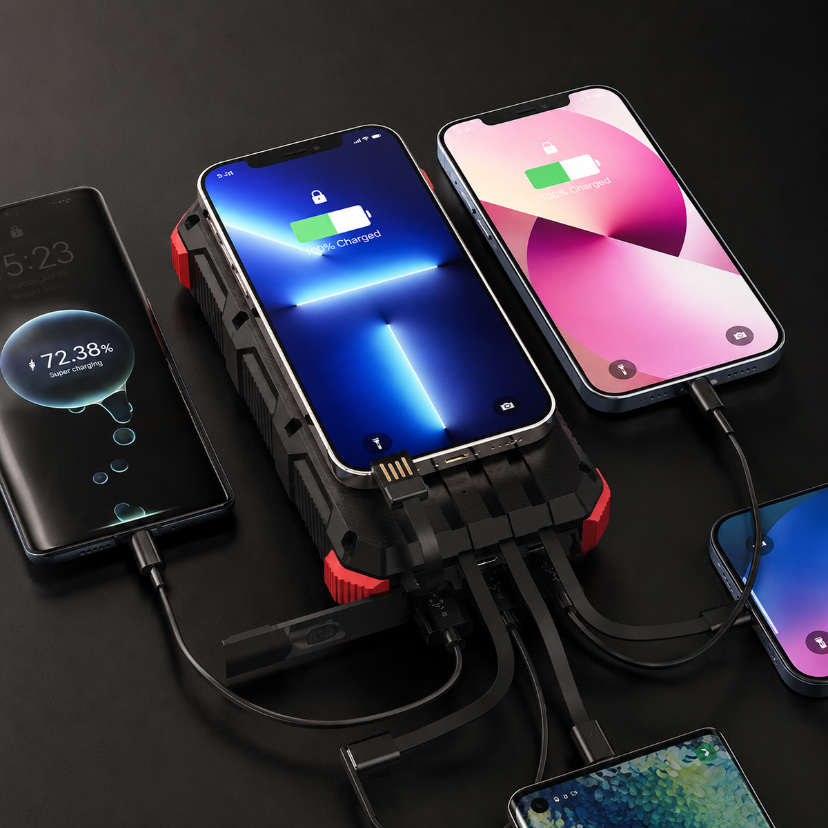 Premium 20000mAh Solar Power Bank Fast Charging Portable Battery Pack LED Flashlight Outdoor Travel Charger USB Device Charging Everyday Use Mode