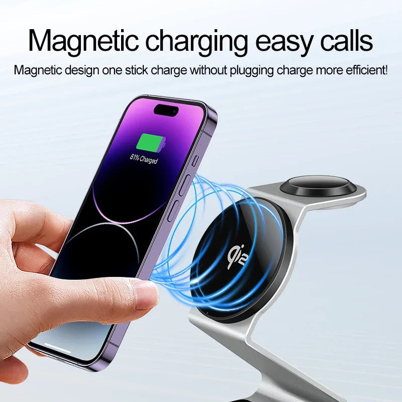 Premium 3 In 1 Wireless Charger Foldable Aluminum Charging Station MagSafe Compatible 15W Fast Magnetic Charging Dock