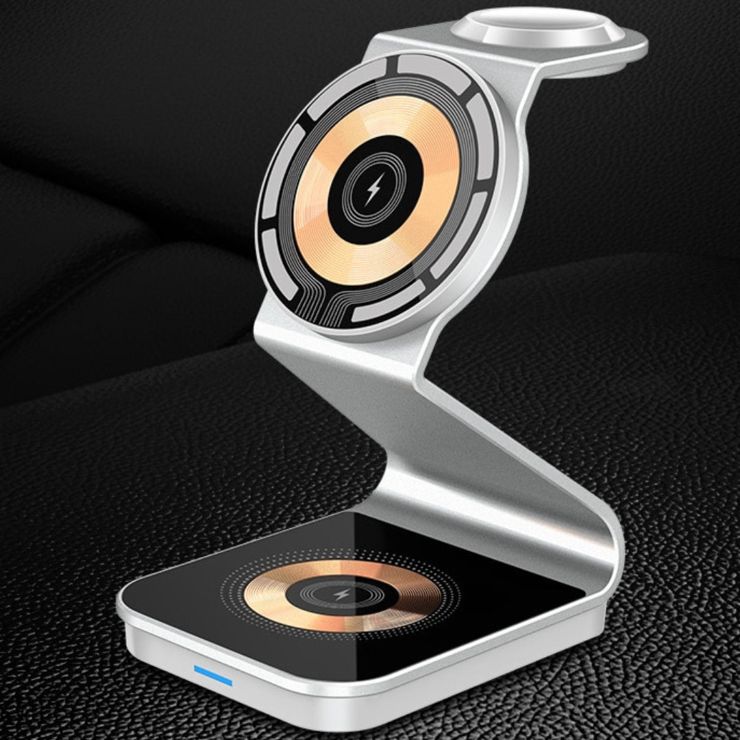 Premium 3 In 1 Wireless Charger Foldable Aluminum Charging Station MagSafe Compatible 15W Fast Magnetic Charging Dock