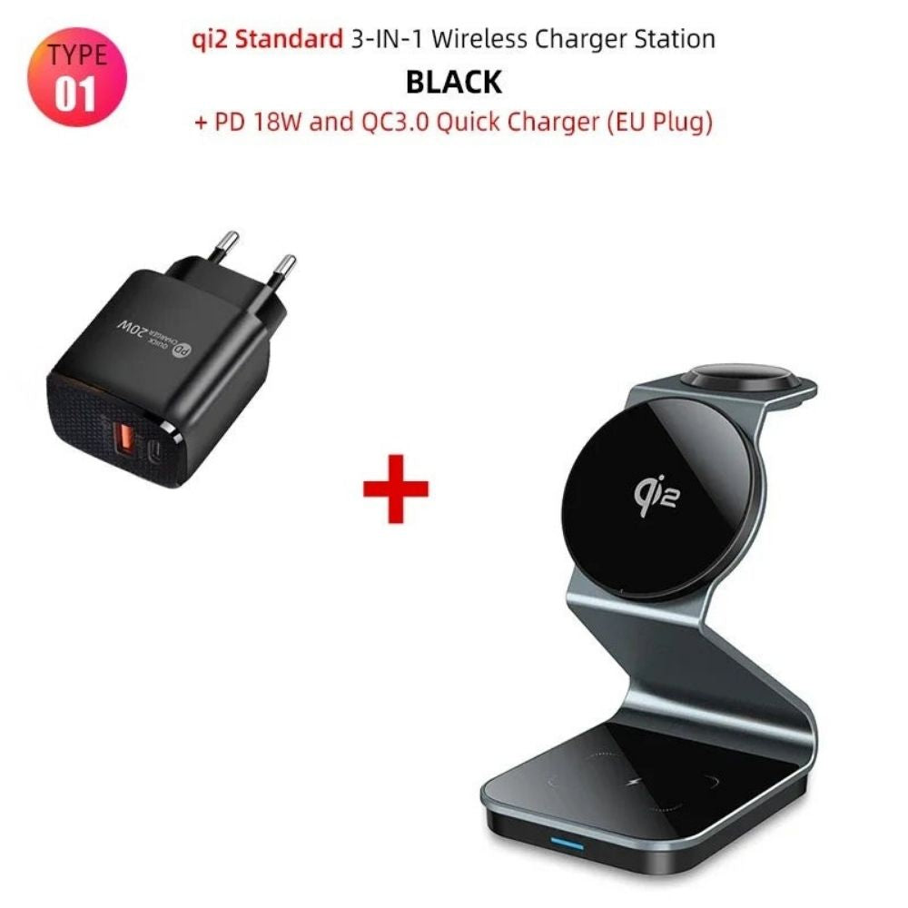 Premium 3 In 1 Wireless Charger Foldable Aluminum Charging Station MagSafe Compatible 15W Fast Magnetic Charging Dock