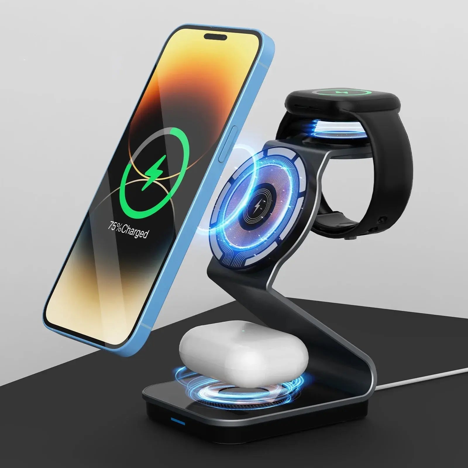 Premium 3 In 1 Wireless Charger Foldable Aluminum Charging Station MagSafe Compatible 15W Fast Magnetic Charging Dock
