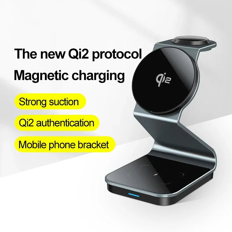 Premium 3 In 1 Wireless Charger Foldable Aluminum Charging Station MagSafe Compatible 15W Fast Magnetic Charging Dock
