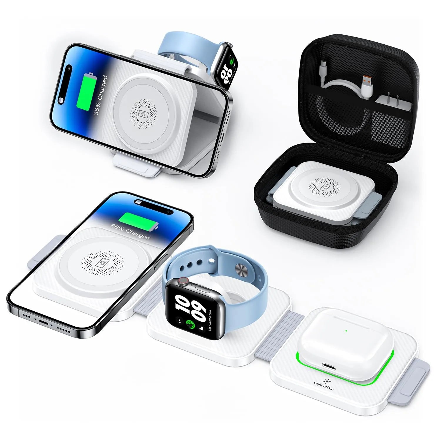 Premium 3 In 1 Wireless Charger Foldable MagSafe Compatible 15W Fast Charging Station Magnetic Portable Dock for Smartphone Watch and Earbuds