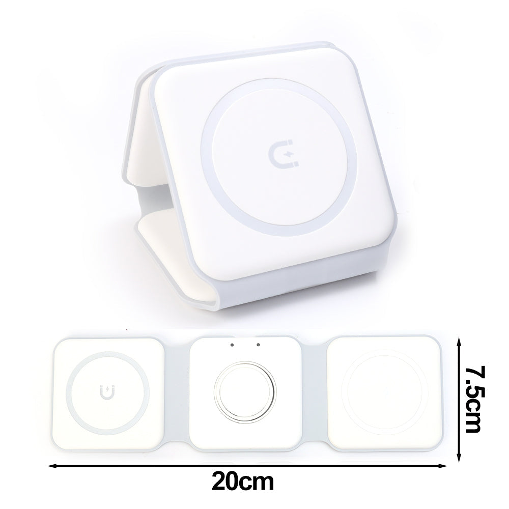 Premium 3 In 1 Wireless Charger Foldable MagSafe Compatible 15W Fast Charging Station Magnetic Portable Dock for Smartphone Watch and Earbuds