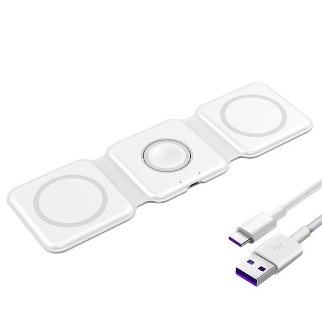 Premium 3 In 1 Wireless Charger Foldable MagSafe Compatible 15W Fast Charging Station Magnetic Portable Dock for Smartphone Watch and Earbuds