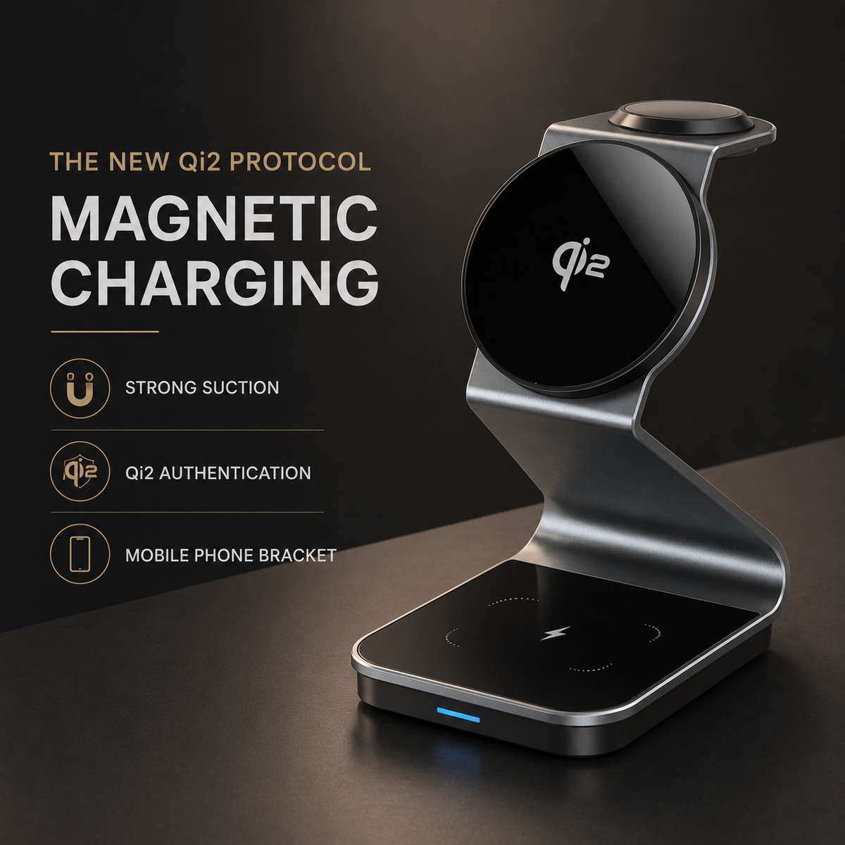 Premium 3-in-1 Wireless Charger Foldable Aluminum Charging Station MagSafe Compatible 15W Fast Magnetic Charging Dock Portable Desktop Stand Hub
