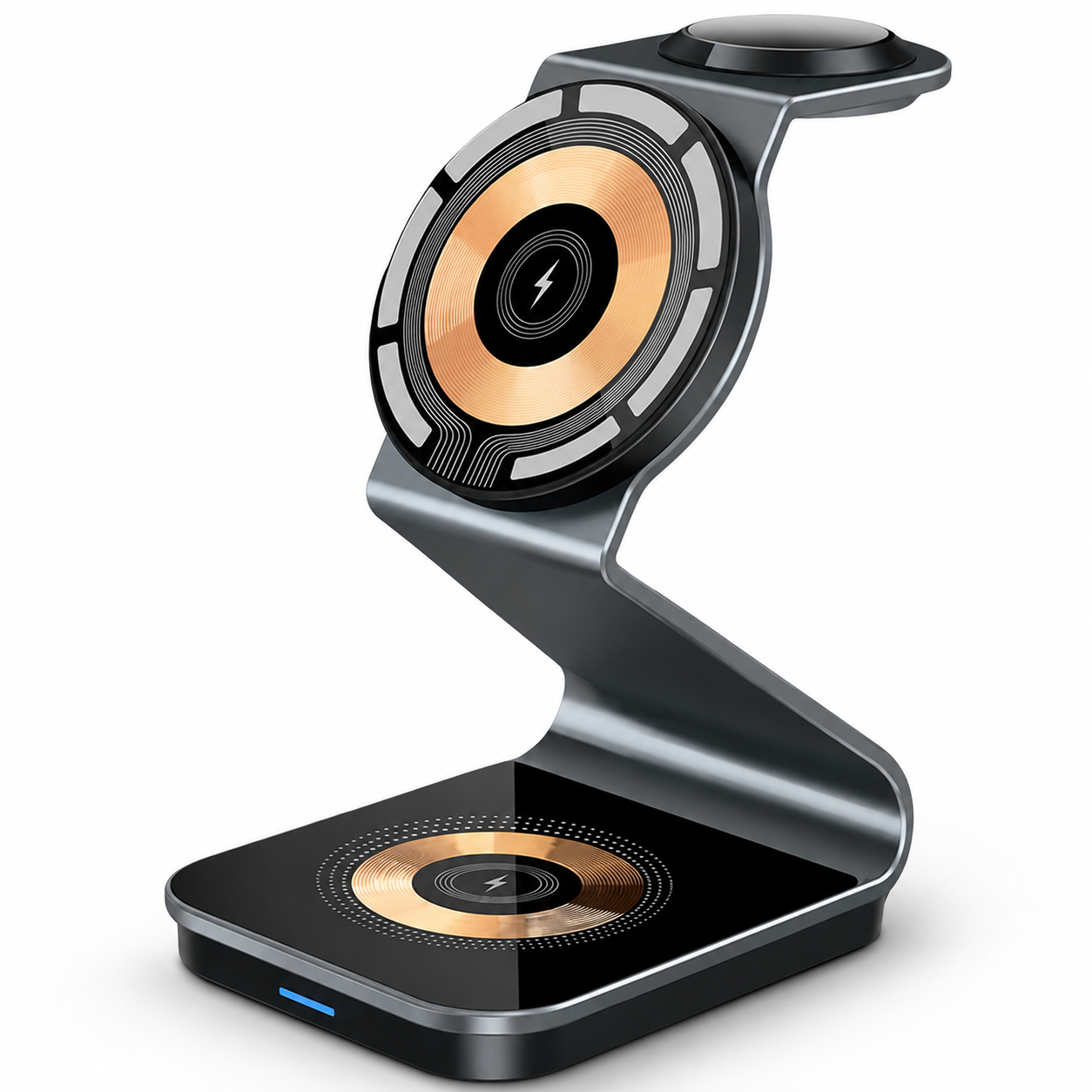 Premium 3-in-1 Wireless Charger Foldable Aluminum Charging Station MagSafe Compatible 15W Fast Magnetic Charging Dock Portable Desktop Stand Hub