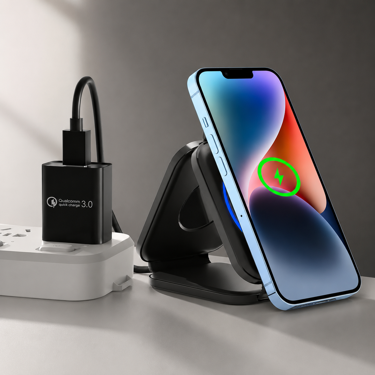 Premium 3-in-1 Wireless Charger Foldable MagSafe Compatible 15W Fast Charging Station Magnetic Portable Dock for Smartphone Watch Earbuds USB-C Holder