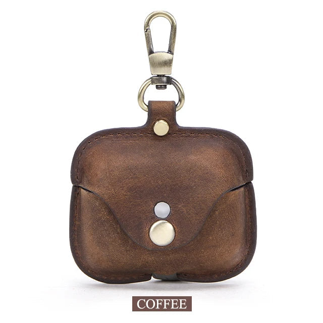 Premium AirPods Case Genuine Leather Protective Cover Shockproof Slim Design Keychain Clip Wireless Charging Compatible