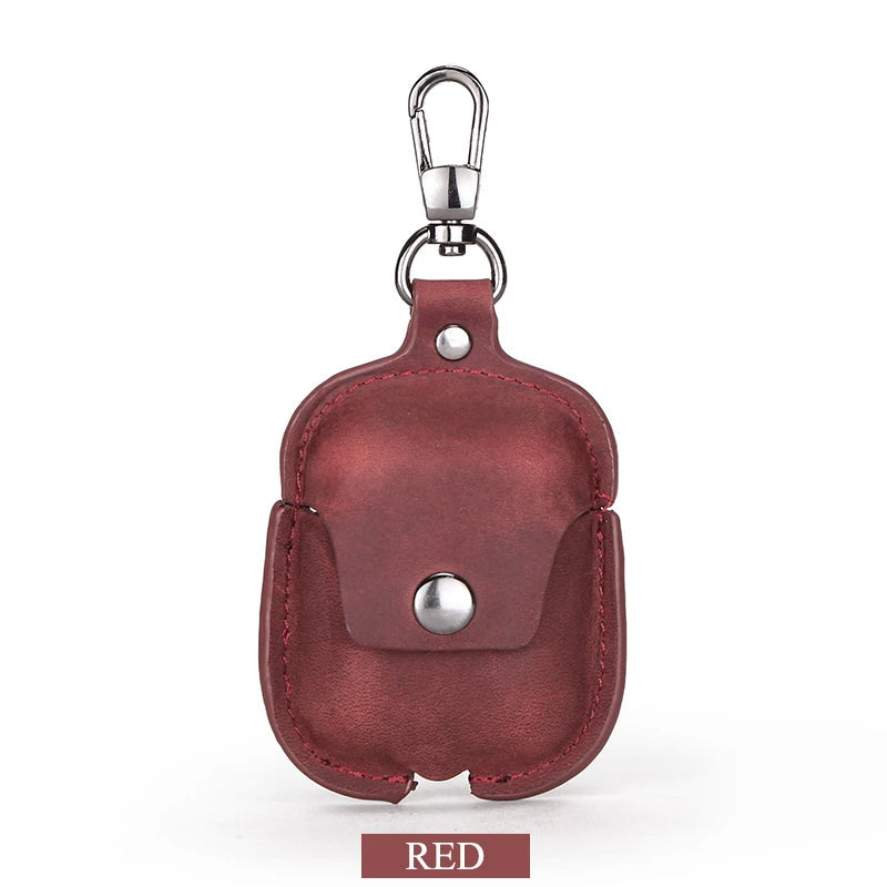 Premium AirPods Case Genuine Leather Protective Cover Shockproof Slim Design Keychain Clip Wireless Charging Compatible