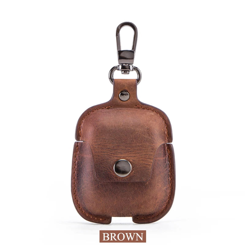 Premium AirPods Case Genuine Leather Protective Cover Shockproof Slim Design Keychain Clip Wireless Charging Compatible