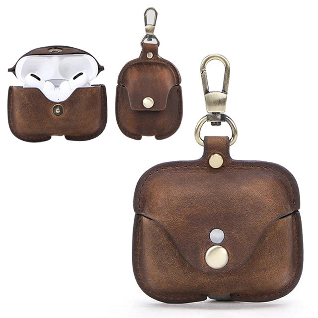 Premium AirPods Case Genuine Leather Protective Cover Shockproof Slim Design Keychain Clip Wireless Charging Compatible