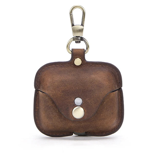 Premium AirPods Case Genuine Leather Protective Cover Shockproof Slim Design Keychain Clip Wireless Charging Compatible