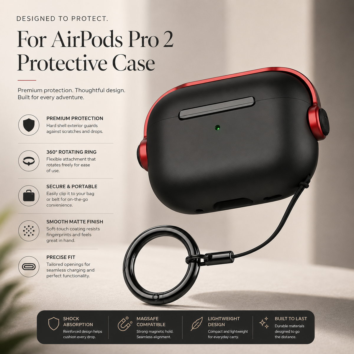 Premium AirPods Protective Case Shockproof Cover with Lanyard Strap Lightweight Wireless Charging Compatible Secure Fit Portable Everyday Essentials