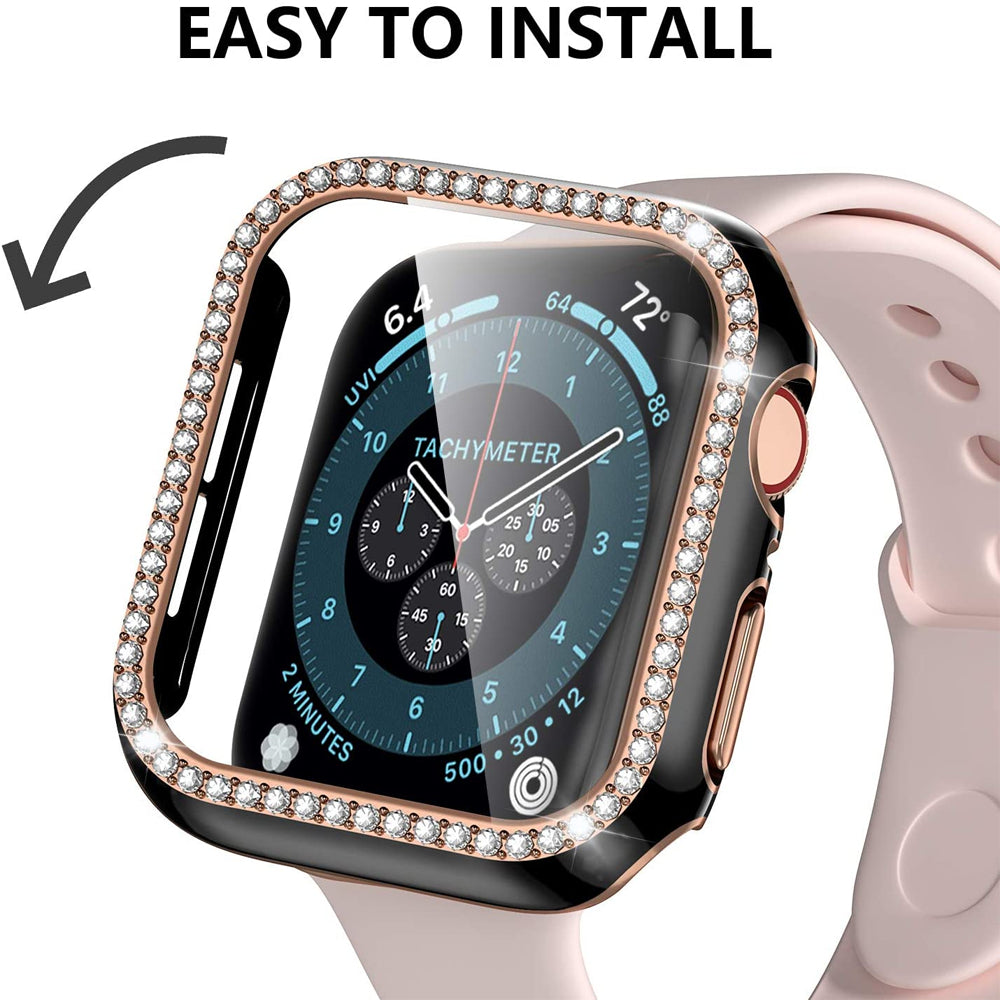 Premium Apple Watch Case Rhinestone Glass Screen Protector Shockproof Protective Cover Luxury Bling Design