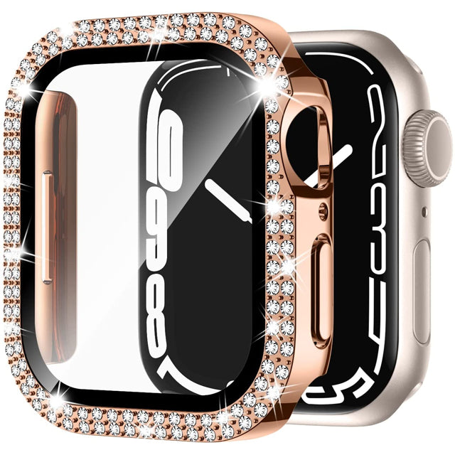 Premium Apple Watch Case Rhinestone Glass Screen Protector Shockproof Protective Cover Luxury Bling Design