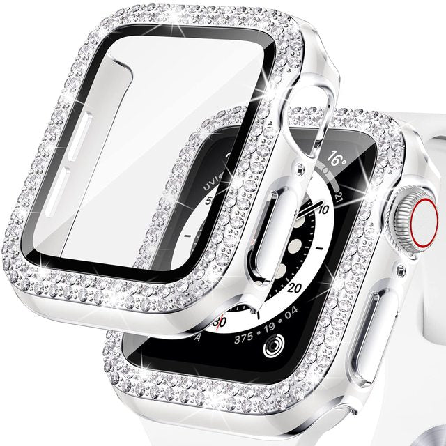 Premium Apple Watch Case Rhinestone Glass Screen Protector Shockproof Protective Cover Luxury Bling Design
