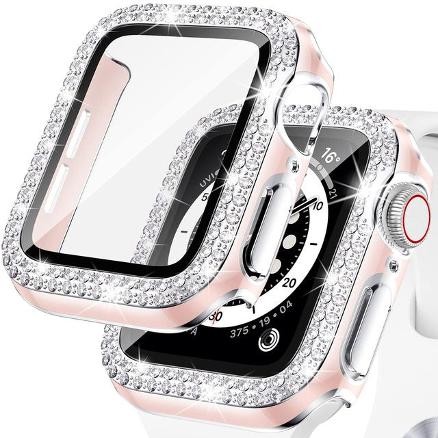 Premium Apple Watch Case Rhinestone Glass Screen Protector Shockproof Protective Cover Luxury Bling Design