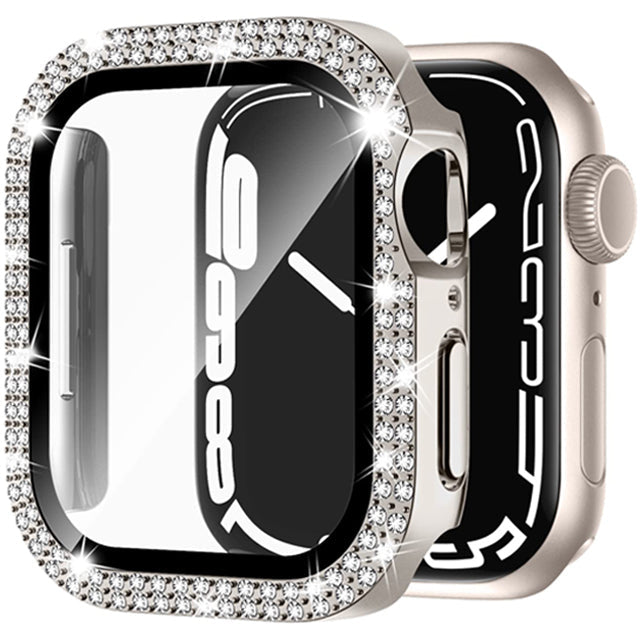 Premium Apple Watch Case Rhinestone Glass Screen Protector Shockproof Protective Cover Luxury Bling Design
